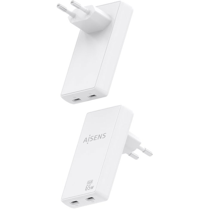 Aisens Cargador de Pared GaN Ultra Delgado 65W 2xUSB-C Blanco ASCH-65W2P077-W Aisens Cargador de Pared GaN Ultra Delgado 65W 2xUSB-C Blanco ASCH-65W2P077-W